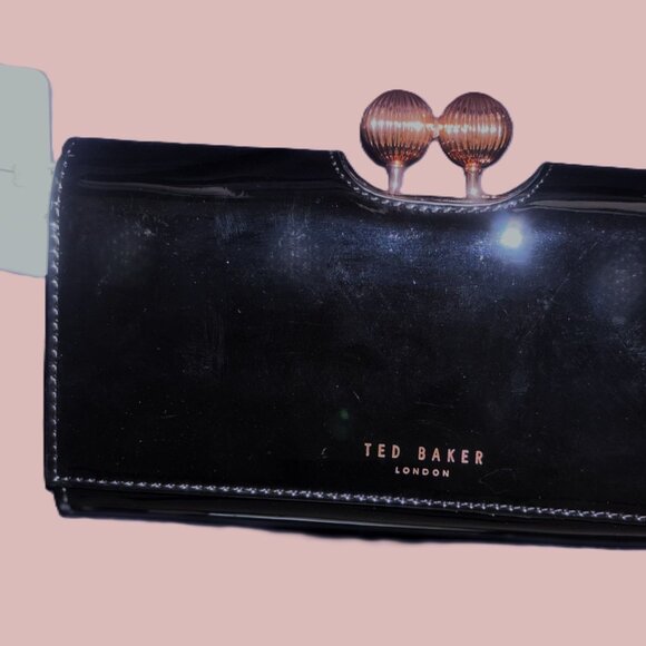 Ted Baker of London Black Patent Leather Rose Gold Kiss-Lock Wallet NWT - Picture 12 of 12